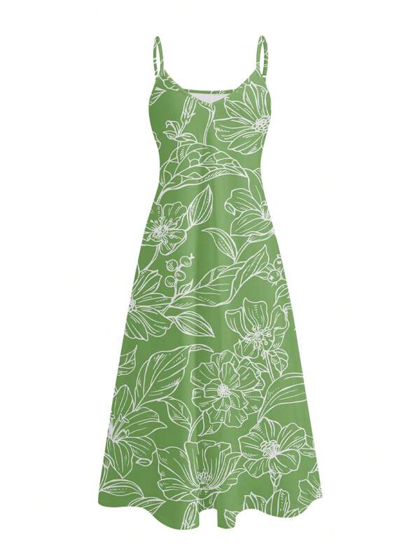Glamance Whitebread Vestido largo informal con estampado floral verde, de tirantes finos, para mujer. Atuendo casual para la playa, oficina, salir y fiestas, outfit de negocios casuales para mujer