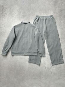 Manfinity EMRG Conjunto de chaqueta de manga larga y pantalones con estampado minimalista para hombre. Conjunto de chándal para hombre, conjunto de jogger de 2 piezas para hombre, diseño de contraste, ropa de otoño