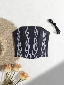 Swim EVENT Áo bơi hở lưng có đệm gợi cảm và ngọt ngào thời trang dành cho nữ với thiết kế in họa tiết - màu đen - Xem 4