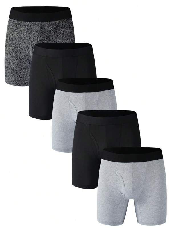5pcs/Pack Men's Solid Color Boxer Briefs