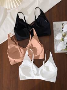 3件套女士简约无缝无钢圈文胸 - 彩色 - 查看 2