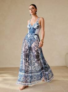 Swim Oasis 佩斯利宫廷印花优雅高端奢华两件套女式套裙