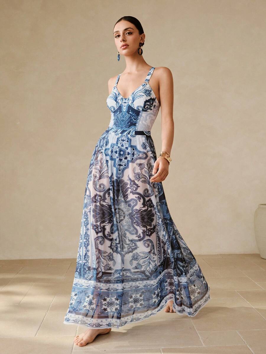 Swim Oasis 佩斯利宫廷印花优雅高端奢华两件套女式套裙