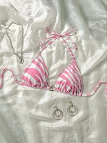 Swim Vcay Women's Contrast Color Print Bikini Top For Summer Beach Vacation