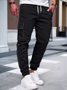 Manfinity Homme Pantalones cargo casuales y versátiles con cordón en la cintura para hombres