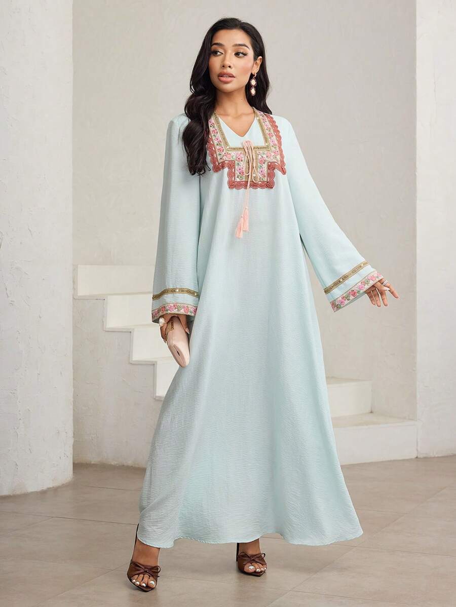 Al Najma Women's Loose Casual Long Sleeve Arabic Style Long Dress - Multicolor - View 1