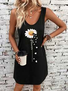 EMERY ROSE 大码休闲简约心形雏菊印花宽松连衣裙，适合夏季