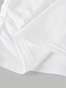 SHEIN Girlism Tween 女童休闲白色不对称肩部褶饰修身短款上衣 T 恤，迷人百搭 - 白色 - 查看 4