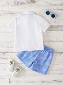 Joliand Joliand Set de 2 piezas para niños pequeños que consta de una camisa elegante y urbana con rayas verdes y pantalones cortos color caqui, incluye moño color rosa, adecuado para bodas, fiestas, salidas, picnics, verano