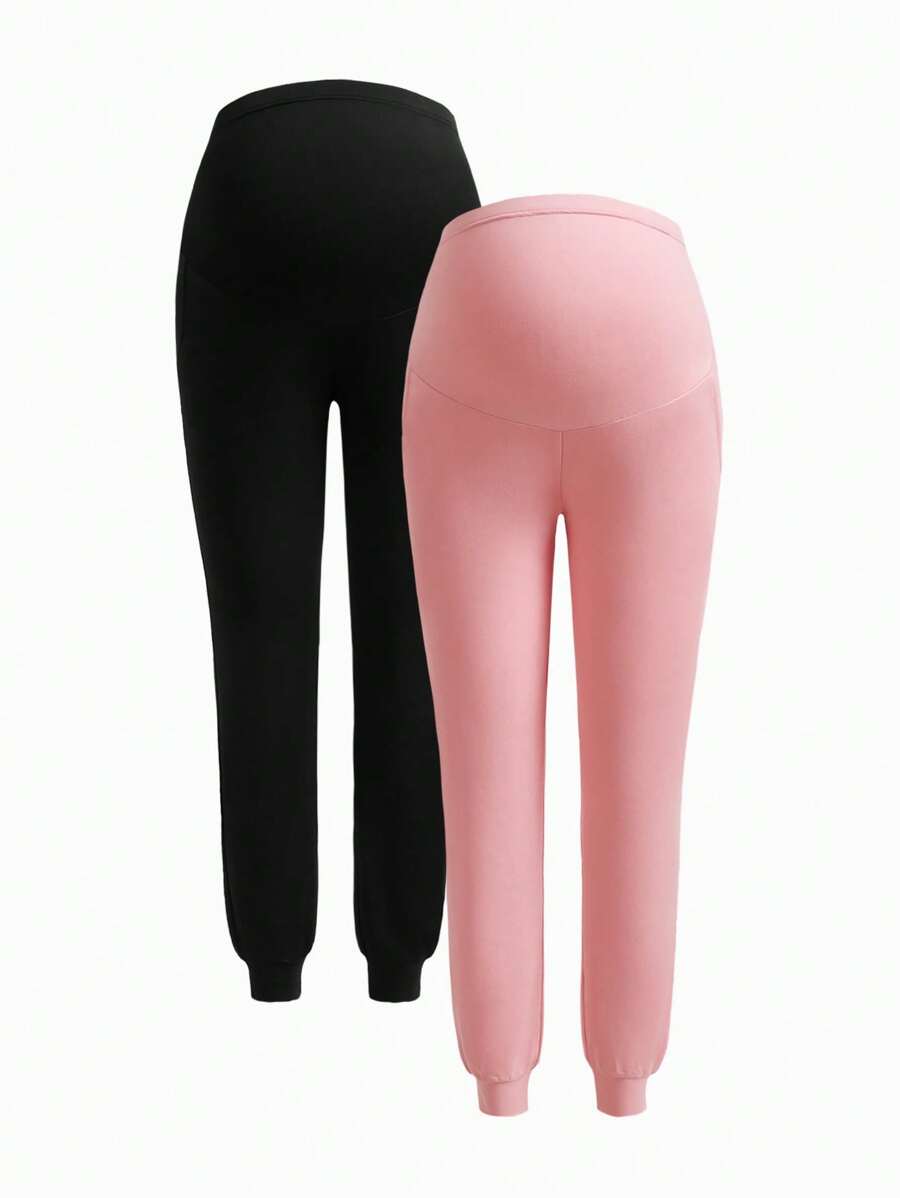 SHEIN 2pcs Solid Color Casual Ankle-Tied Pocket Long Leggings Set