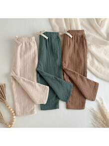 Loomiva Bộ 3 món: Quần thường ngày cho bé trai có cạp chun điều chỉnh được và trang trí nơ - màu xanh lá - Xem 3