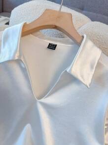 GlowEve 优雅女士纯色 Polo 领短袖 T 恤，夏季 - 白色 - 查看 4