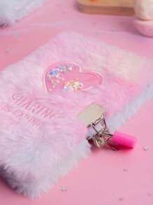 SHEIN A6 刺绣字母珠心毛绒笔记本带锁，1 个，适用于学生日记、女孩日记本、男孩和女孩礼物，含 80 张 - 彩色 - 查看 12