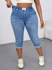 Dripcurv Plus Size Blue Relaxed Fit Stretchy Cropped Jeans - Light Wash - View 4