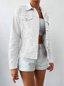EURMUSE Flap Pocket Denim Jacket - White - View 3