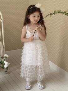 DAZY Young Girl Casual Mesh Trim Refreshing Mid-Length Dress, Girls Summer Outfits - Apricot - View 7
