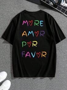 Manfinity Dauomo Men's Crew Neck Drop Shoulder Short Sleeve Colorful Letter Graphic Casual T-Shirt, Summer