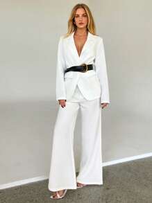 Aloruh Cárdigan de manga larga con cuello en V profundo, ajuste holgado, unicolor con cinturón de cintura, para mujer, apto para uso casual y de oficina, elegante, blanco, para trabajo, oficina, vuelta al colegio, profesora