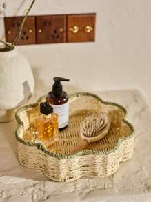 Cirelle 1pc Handwoven Paper Rope Storage Basket, Retro Wicker-Style Floral-Shape Organizer For Fruits, Vegetables, Snacks, Decorative Boho Tray For Living Room, Kitchen, Tabletop, Home Decor, Rama Table Decor, Refreshing Spring/Summer Decor, B&B Decor, High-End Hotel Supplies, Housewarming Gift - Multicolor - View 2