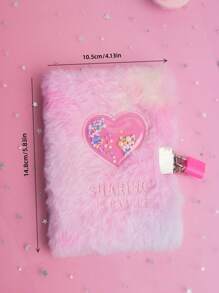 SHEIN A6 刺绣字母珠心毛绒笔记本带锁，1 个，适用于学生日记、女孩日记本、男孩和女孩礼物，含 80 张 - 彩色 - 查看 5