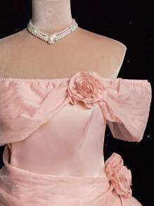 Viva Relle Đầm xòe hoa hở vai cỡ lớn thanh lịch ngọt ngào - Hồng - Xem 2