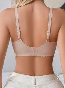1pc Seamless Mesh Patchwork Solid Color Ruffled Adjustable Wireless Removable Pad Women Bra