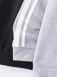 SHEIN Leap Crew 3 件套儿童/青少年男童休闲运动拼布宽松套头连帽衫套装，3 种款式：黑色、灰色、圣诞红，适合通勤、上学、日常休闲、旅行、运动、春季、夏季、秋季、冬季、圣诞节 - 紅色 - 查看 4