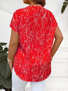 SHEIN LUNE 女士休闲短袖衬衫，时尚，适合春季复活节西部装夏季度假 - 紅色 - 查看 2