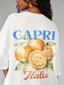 MISSGUIDED قميص صيفي إيطالي كبير الحجم مطبوع بطباعة الحمضيات الطازجة الغنية الملهمة لأسلوب العطلات والشاطئ والرحلات المتوسطية - أبيض - مشاهدة 5