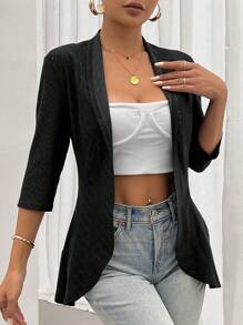 SHEIN Privé Chaqueta regular para mujer con mangas medias y unicolor de moda