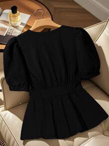 GlowEve CURVE Plus Size Bubble Hem Short Sleeve Shirt - Black - View 2