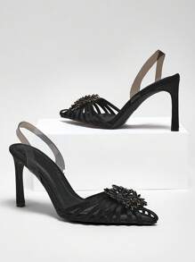 SHUZIA أحذية مسائية ذات كعب عالي ورفيع بشكل جذاب وعصري بتصميم سلينج - الأسود - مشاهدة 1