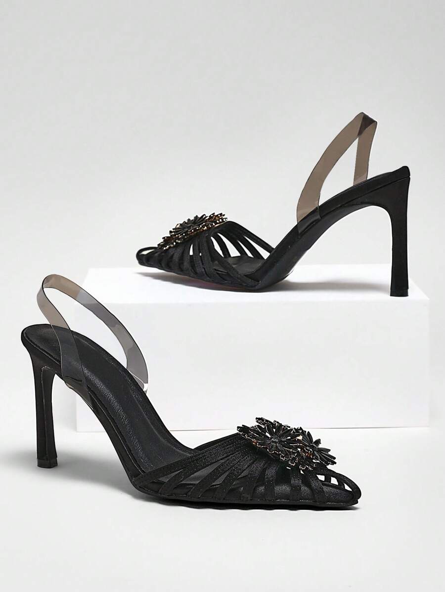 SHUZIA أحذية مسائية ذات كعب عالي ورفيع بشكل جذاب وعصري بتصميم سلينج - الأسود - مشاهدة 1