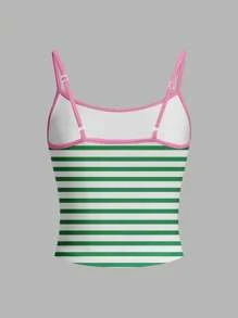 SHEIN EZwear 女士休闲简约彩色条纹性感吊带背心紧身露背背心，适合度假 - 彩色 - 查看 2