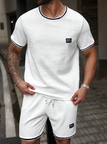 Manfinity Homme Bộ áo thun ngắn tay cổ tròn và quần short cỡ lớn dành cho nam. - trắng - Xem 4