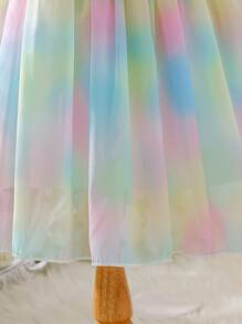 Elladie kids Girls Rainbow Gradient Cap Sleeve Elastic Waist Big Bow Back Decor Party Dress, Suitable For Party And Gathering Fall Winter - Pink - View 7