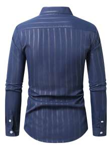 Manfinity Mode 男士商务条纹单排扣长袖衬衫，面料男士衬衫，男士白衬衫，长袖，男士夏季，男士夏季休闲衬衫，男士正装衬衫，男士商务休闲衬衫，男士办公衬衫，正装衬衫，正式衬衫