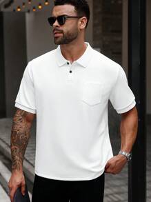 Manfinity Homme Plus Size Men's Casual Versatile Solid Color Polo Shirt, Summer