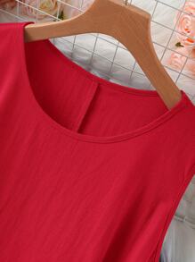 SHEIN LUNE Váy suông không tay họa tiết hoa trơn màu cỡ lớn dành cho nữ, mùa hè - Đỏ - Xem 3