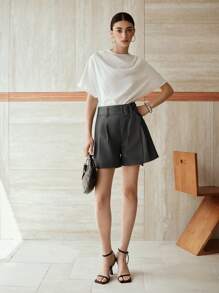 MOTF PREMIUM 系腰带褶皱短裤 - 灰色 - 查看 1