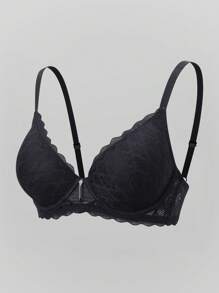 SHEIN 1 Piece Wireless Padded Lace Bra With Lift-Up Support, Black