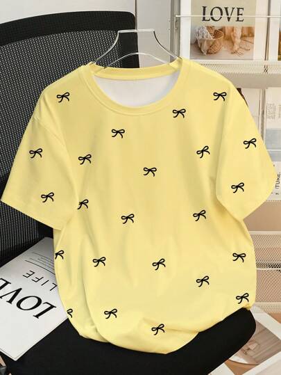 SHEIN 宽松大码女式蝴蝶印花流行T恤