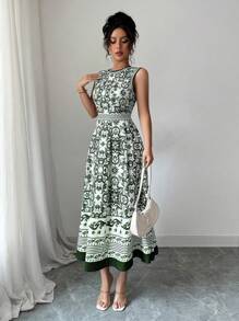 Elenzga Váy nữ in họa tiết thịnh vượng không tay thời trang - Nhiều màu - Xem 3