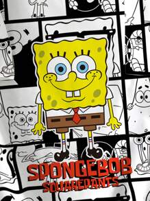 SpongeBob SquarePants | SHEIN 男童可爱卡通字母图案拼布印花短袖T恤，休闲夏季 - 白色 - 查看 5