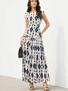 Aveloria Modichic Elegant & Charming Sleeveless Ruched Waist Low Waist Ruffle Hem Design Dress, Suitable For Work - Multicolor - View 6