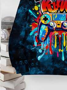 SHEIN Leap Crew Tween Boy Casual Minimalist Video Game Graphic Loose Fit Long Sleeve Hoodie Sweatshirt, Suitable For Autumn/Winter