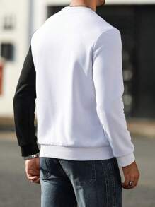 Manfinity Homme Men's Casual Contrast Color Round Neck Long Sleeve Sweatshirt Men Colorblock Sweatshirt, For Fall - Black - View 2