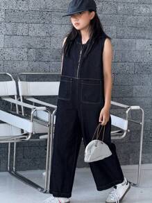 Dazy Kids 女童秋装套装：1 条牛仔背带裤和 1 件连体裤 - 藍色 - 查看 6