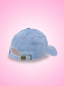 THE POWERPUFF GIRLS X SHEIN Cartoon Embroidered Fashionable Washed Blue Baseball Cap - Baby Blue - View 3