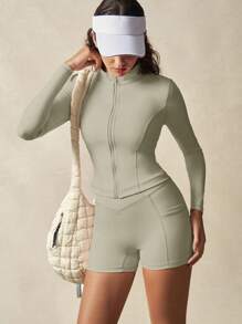 VARSIVA 女式高领长袖紧身运动套装 - 淺灰色 - 查看 9